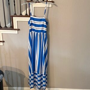 Blue and White Striped Maxi Dress